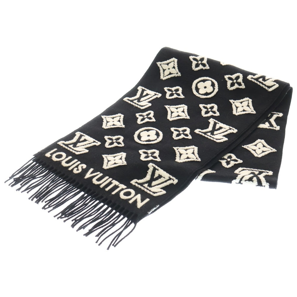 LOUIS VUITTON(ルイヴィトン) LV 3D モノグラム パターン カシミヤ ウール マフラー LVスキー M90816 ブラック×ホワイト レディース