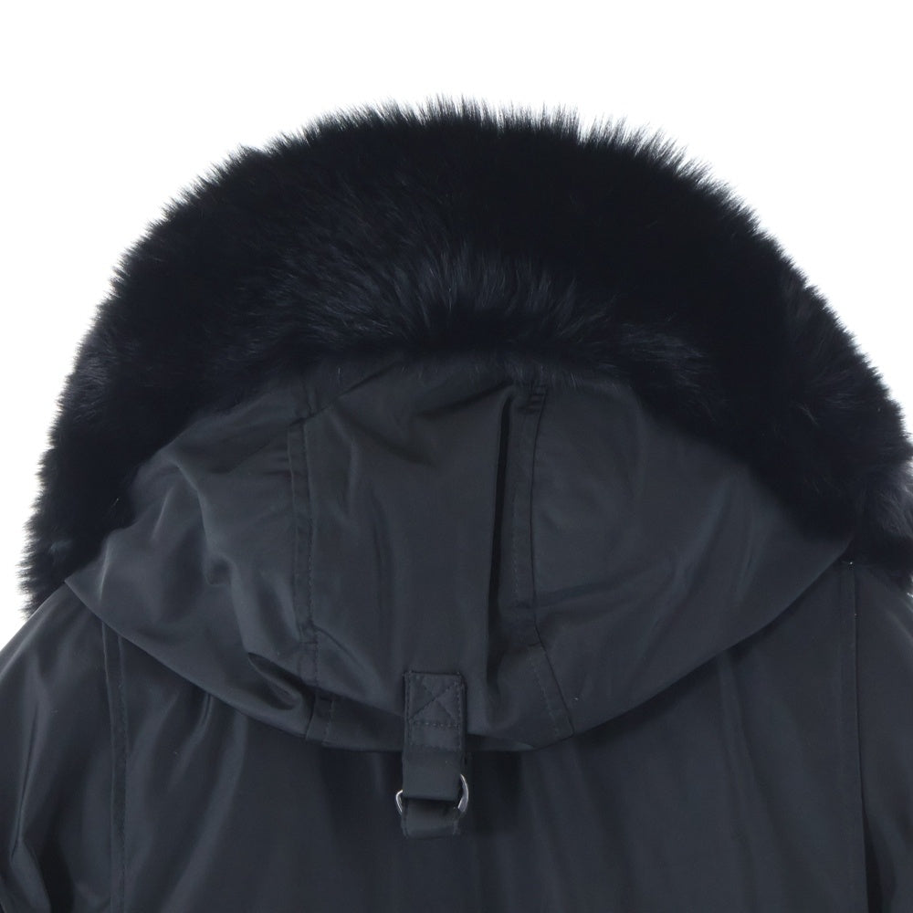 MOOSE KNUCKLES(ムースナックルズ) ロゴプレート ファー フーデッド ジップアップ ダウン ロング ジャケット コート ブラック M-4518