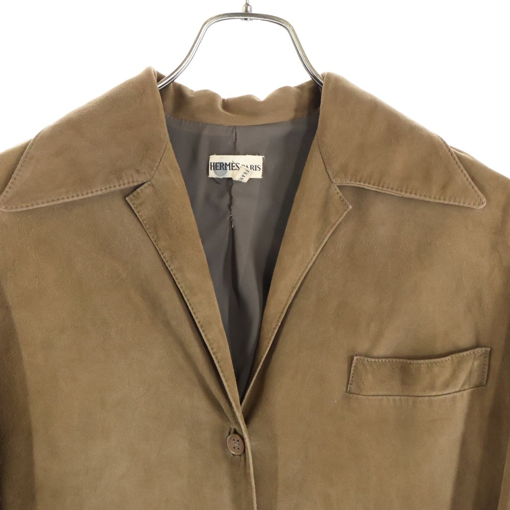 HERMES(エルメス) マルジェラ期 ラムスキン スエードレザー オープンカラー 長袖 シャツジャケット ブラウン レディース