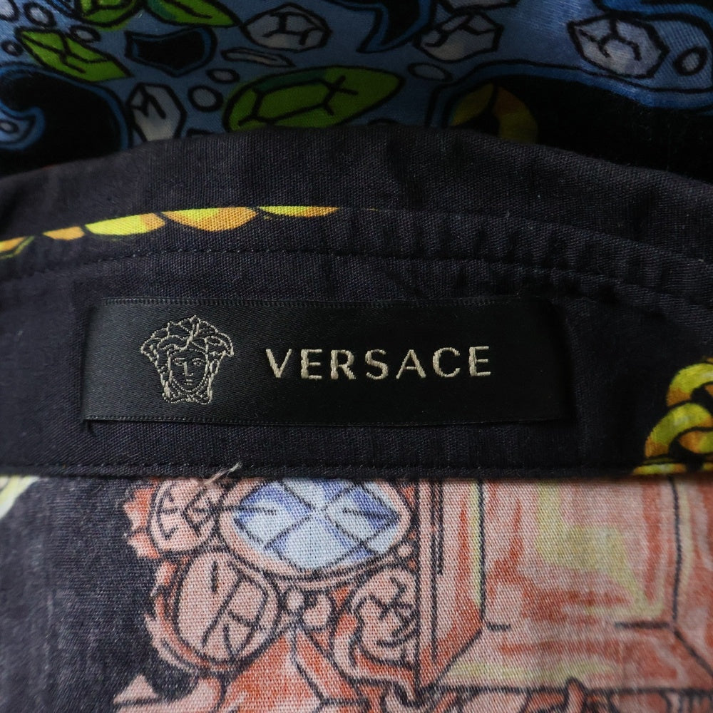 VERSACE(ヴェルサーチ) ビジューフラワー チェーン 総柄プリント 長袖シャツ ブラック A77215 レディース