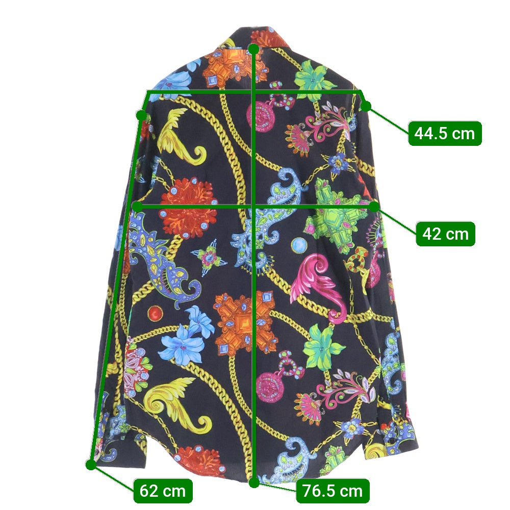 VERSACE(ヴェルサーチ) ビジューフラワー チェーン 総柄プリント 長袖シャツ ブラック A77215 レディース