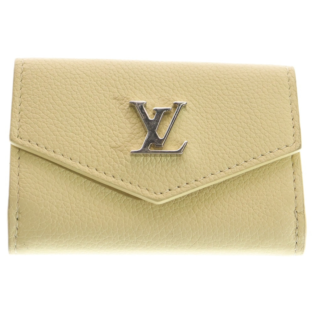 LOUIS VUITTON(ルイヴィトン) LVシグネチャー ポルトフォイユロックミニ バナナ コンパクトウォレット 三つ折り財布 コインケース ライトイエロー レザー M68483 シルバー金具 レディース