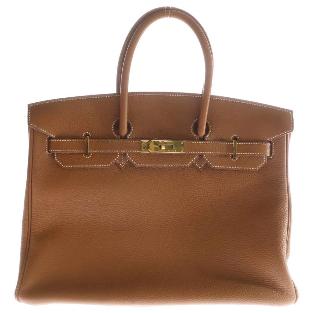 HERMES(エルメス) バーキン35 ゴールド トリヨンクレマンス レザー ハンドバッグ ゴールド金具 ブラウン □F刻印 レディース