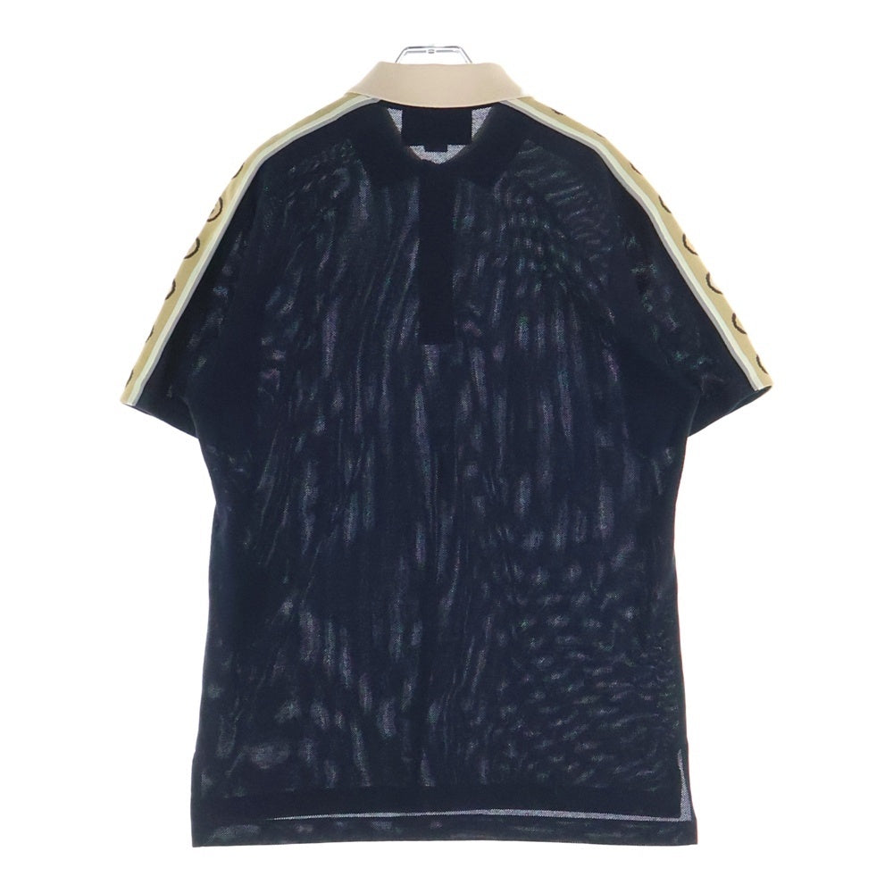 GUCCI(グッチ) 21AW インターロッキングG ストライプ 半袖ポロ シャツ ネイビー×ベージュ レディース