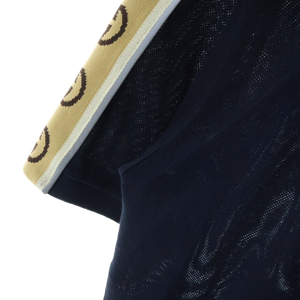 GUCCI(グッチ) 21AW インターロッキングG ストライプ 半袖ポロ シャツ ネイビー×ベージュ レディース