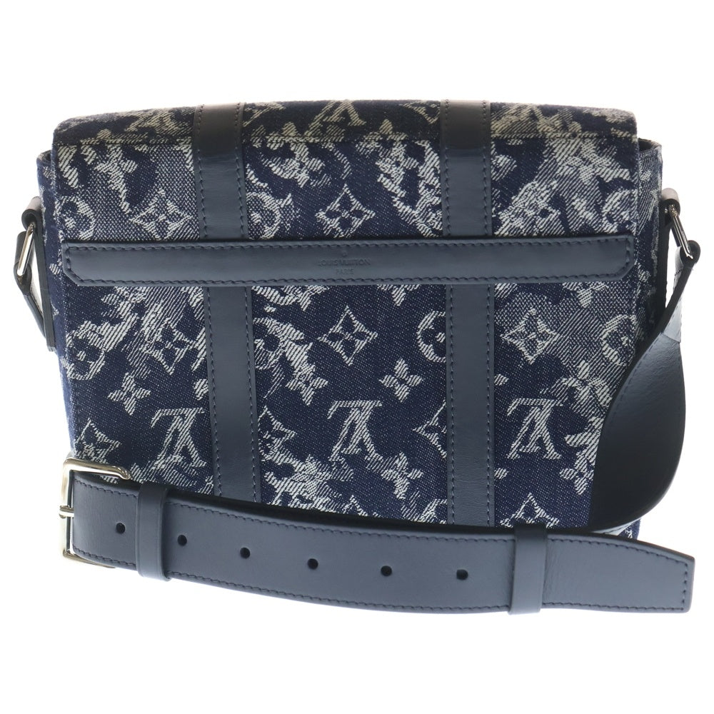 LOUIS VUITTON(ルイヴィトン) モノグラムタペストリー トランクメッセンジャーPM ショルダーバッグ ネイビー レザー×デニム M57282 シルバー金具