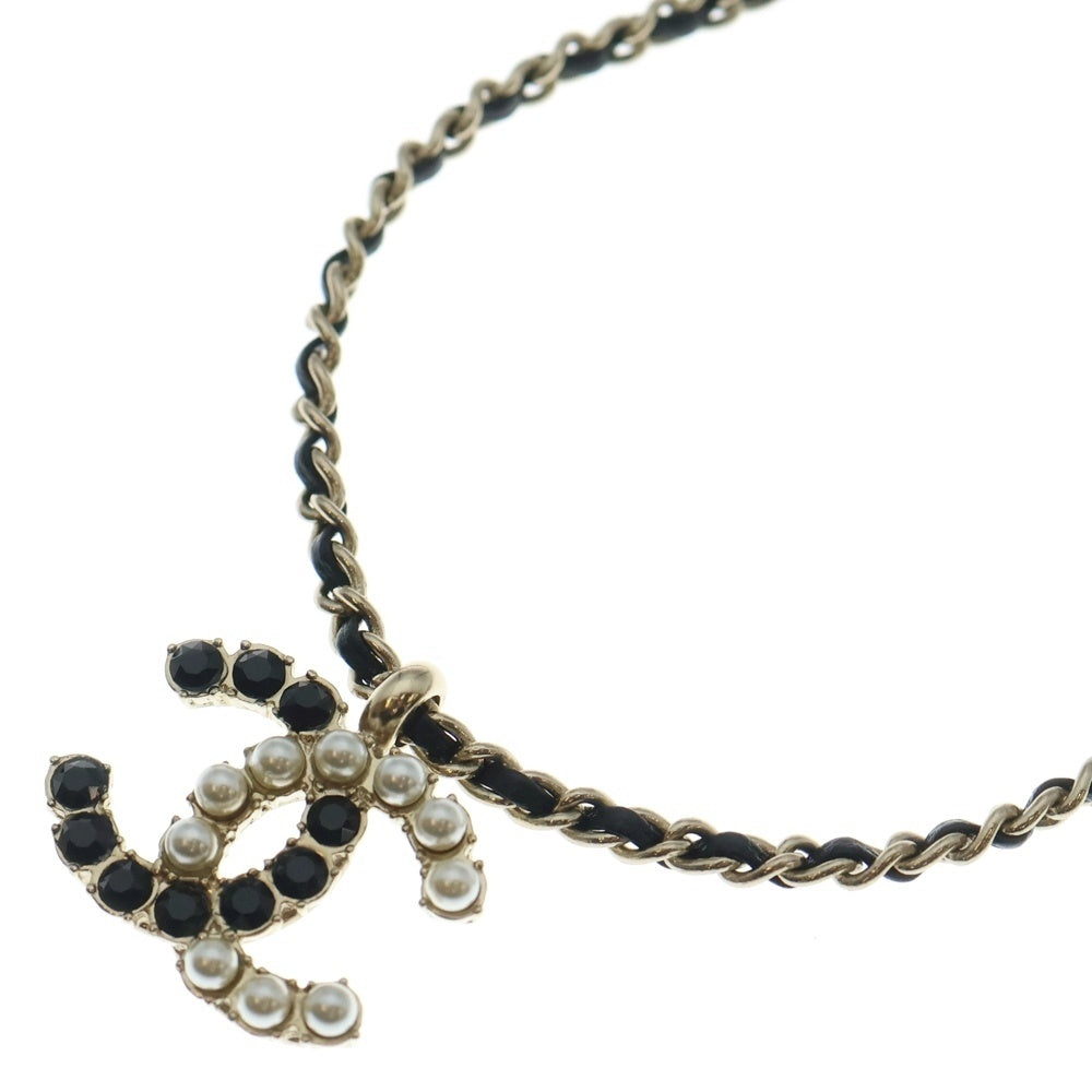CHANEL(シャネル) ココマーク フェイクパール チェーンネックレス ペンダント チェーン ゴールド×ブラック レディース