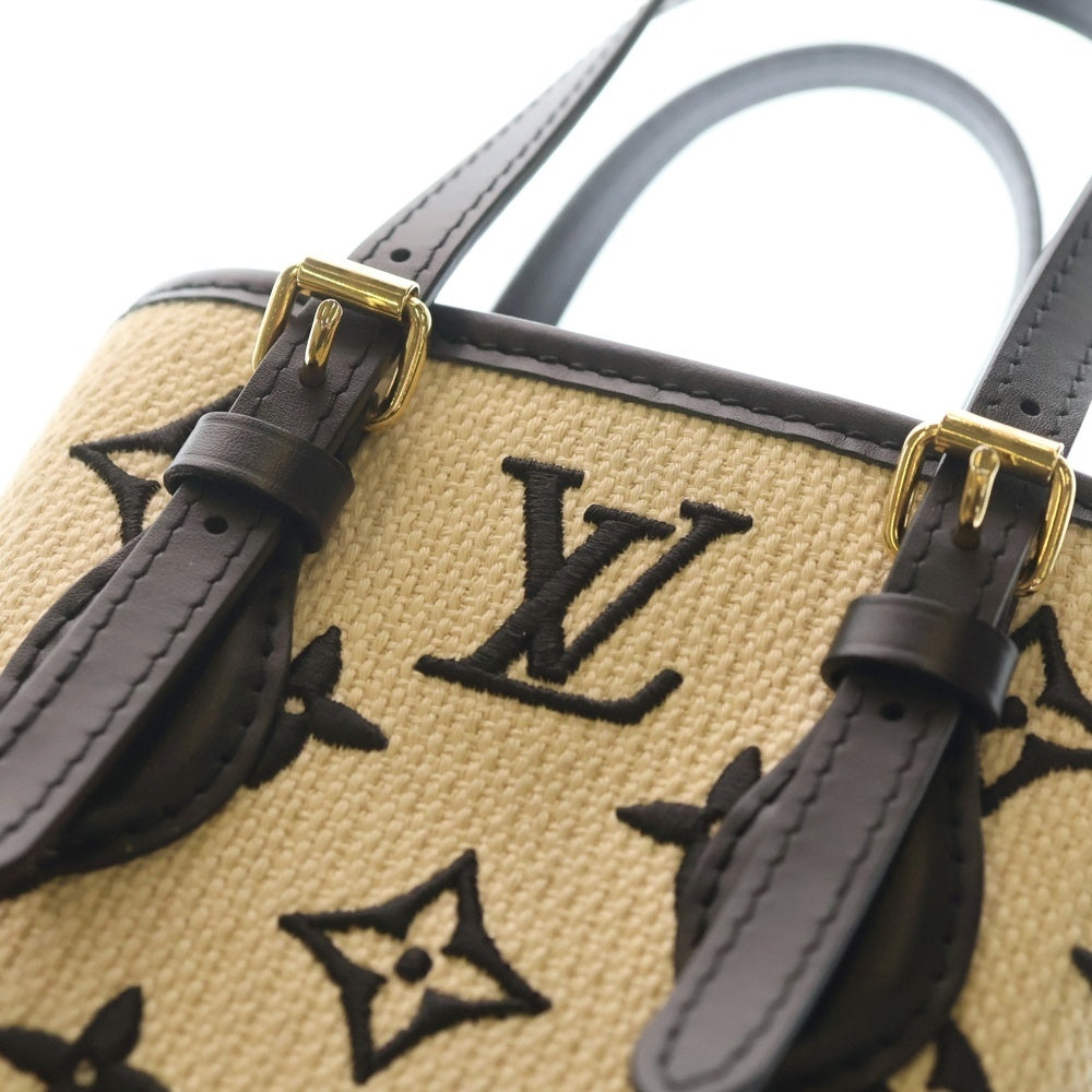 LOUIS VUITTON(ルイヴィトン) LVバイザプール ナノ バケット ショルダーバッグ カゴバッグ ミニバッグ ブラック×アイボリー M82418 ゴールド金具 レディース