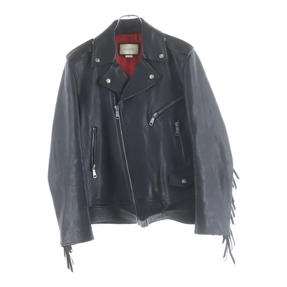 GUCCI(グッチ) TIGER EMBROIDERED BIKER JACKET バックタイガーエンブロイダリー フリンジ ライダースジャケット ブラック