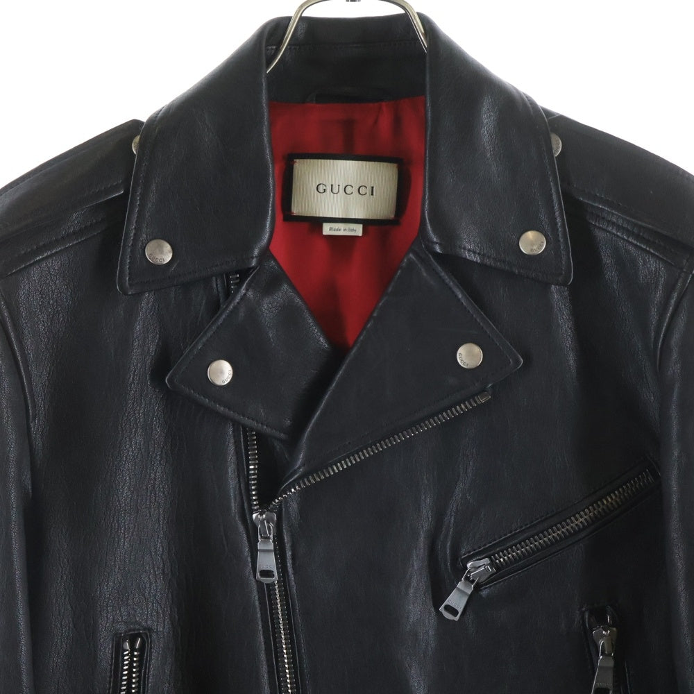 GUCCI(グッチ) TIGER EMBROIDERED BIKER JACKET バックタイガーエンブロイダリー フリンジ ライダースジャケット ブラック