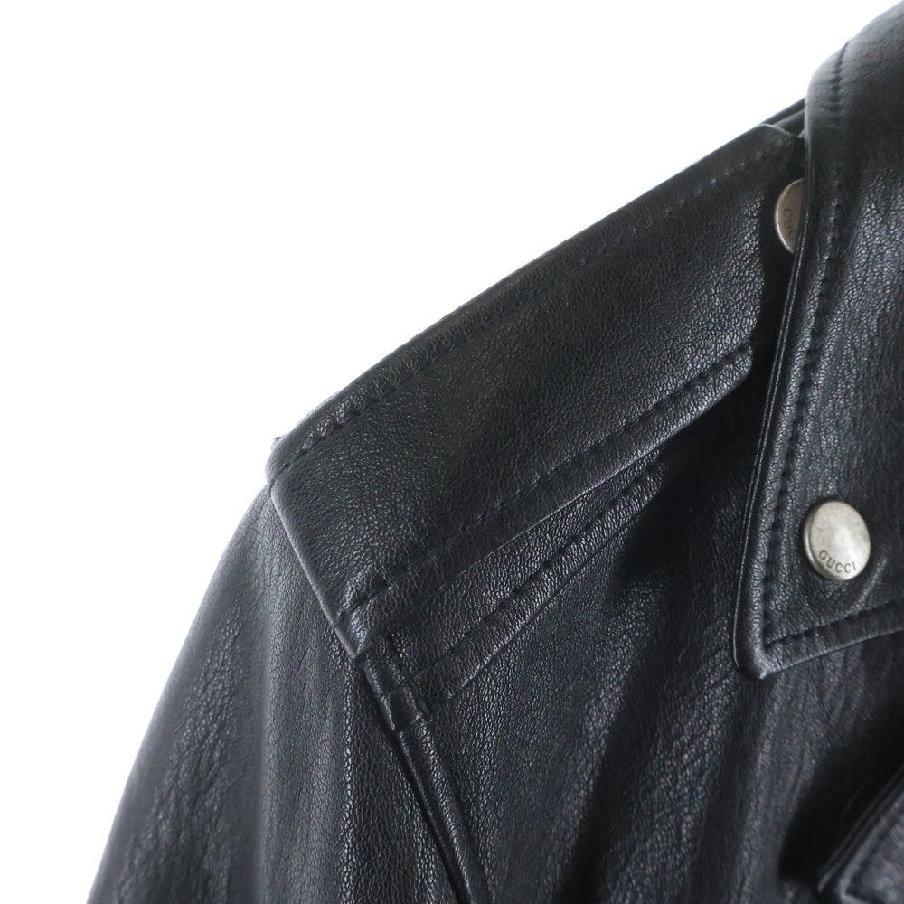 GUCCI(グッチ) TIGER EMBROIDERED BIKER JACKET バックタイガーエンブロイダリー フリンジ ライダースジャケット ブラック