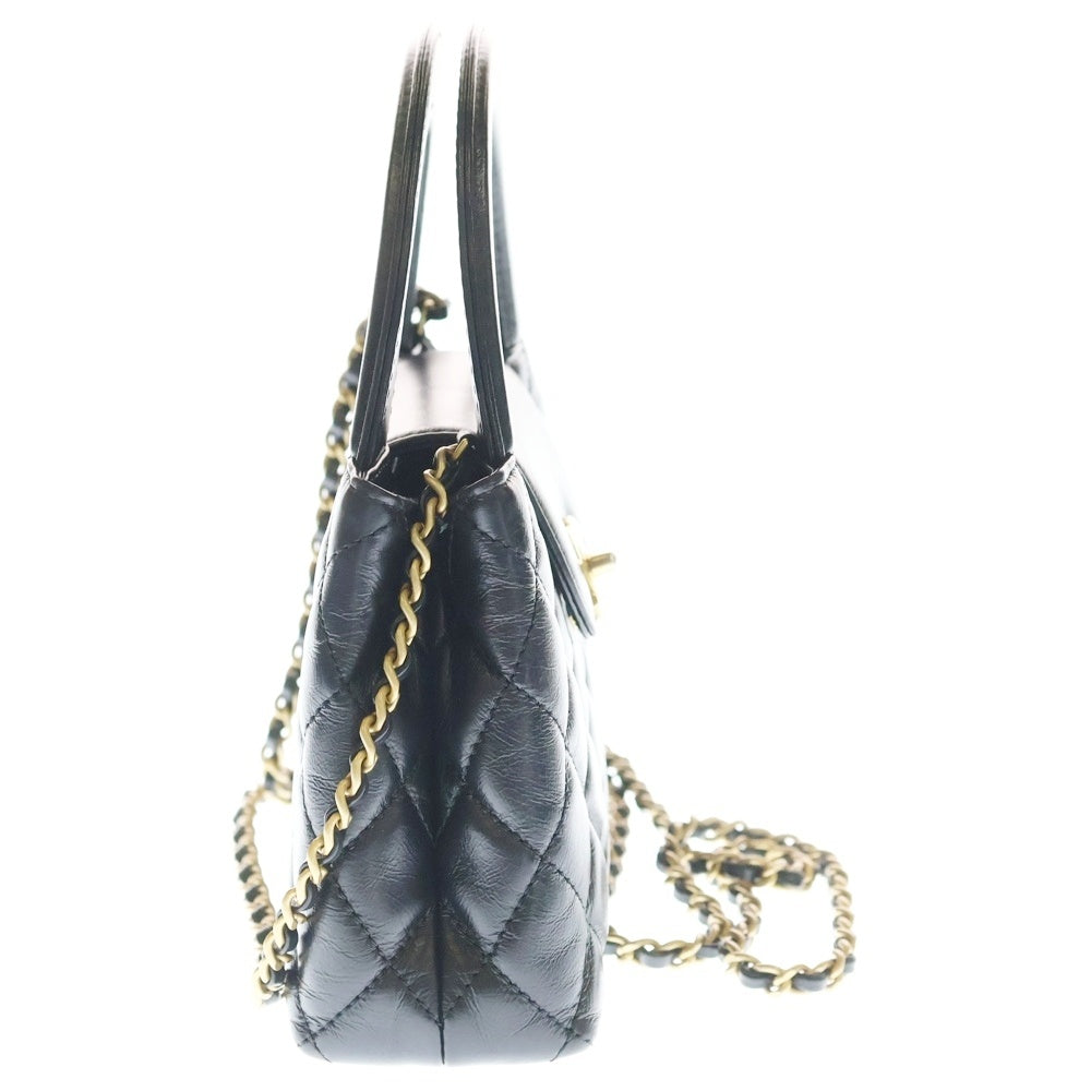 CHANEL(シャネル) マトラッセ ミニショッピングバッグ ハンドバッグ ブラック ラムスキン ゴールド金具 AS4416 レディース