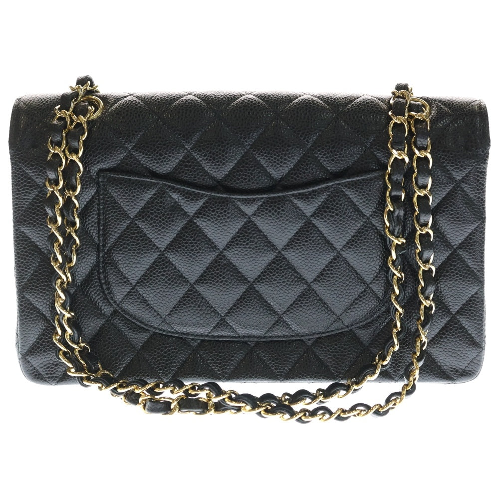 CHANEL(シャネル) マトラッセ25 ダブルフラップ ダブルチェーン ショルダーバッグ ブラック キャビアスキン ゴールド金具 レディース