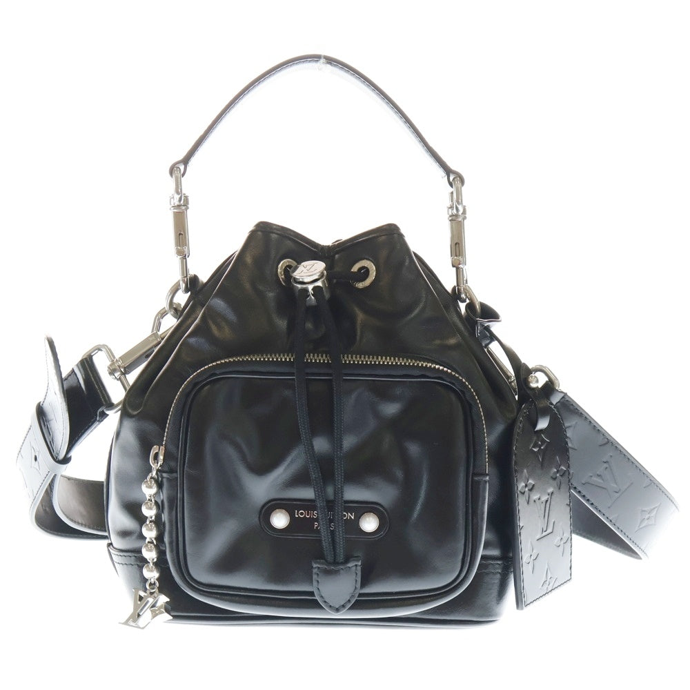 LOUIS VUITTON(ルイヴィトン) LV NIGHT ノエ カーゴ ショルダーバッグ 巾着バッグ ブラック カーフスキン M13985 シルバー金具 レディース