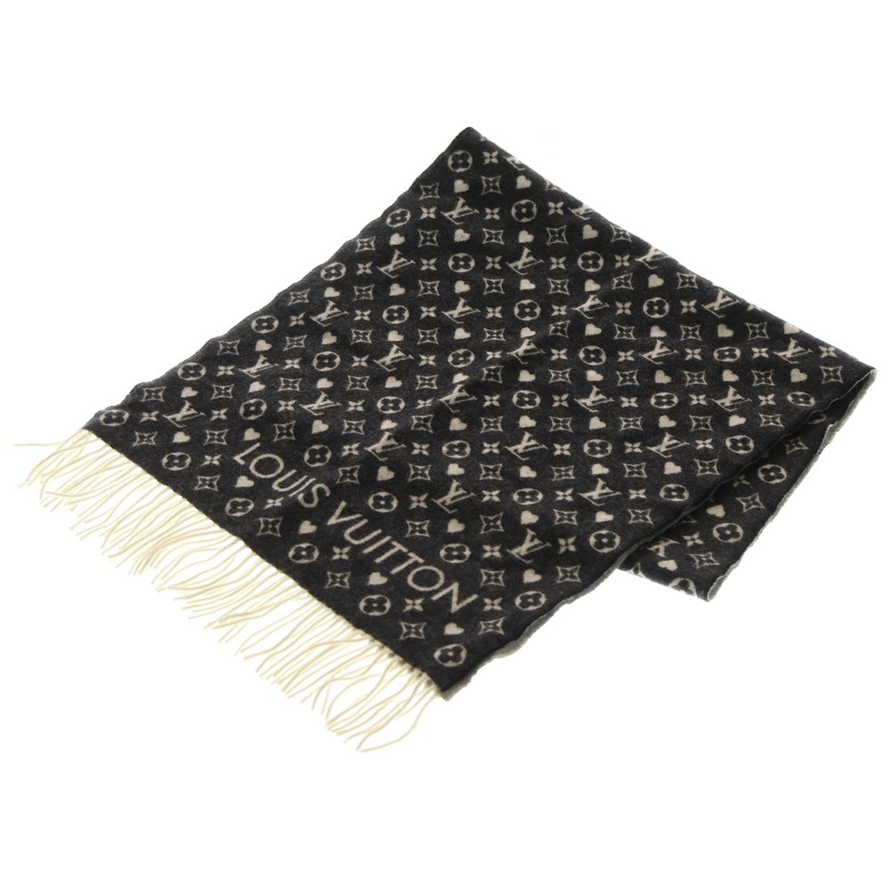 LOUIS VUITTON(ルイヴィトン) エシャルプゲームオン フリンジマフラー ブラック×ホワイト カシミア MP2907 レディース