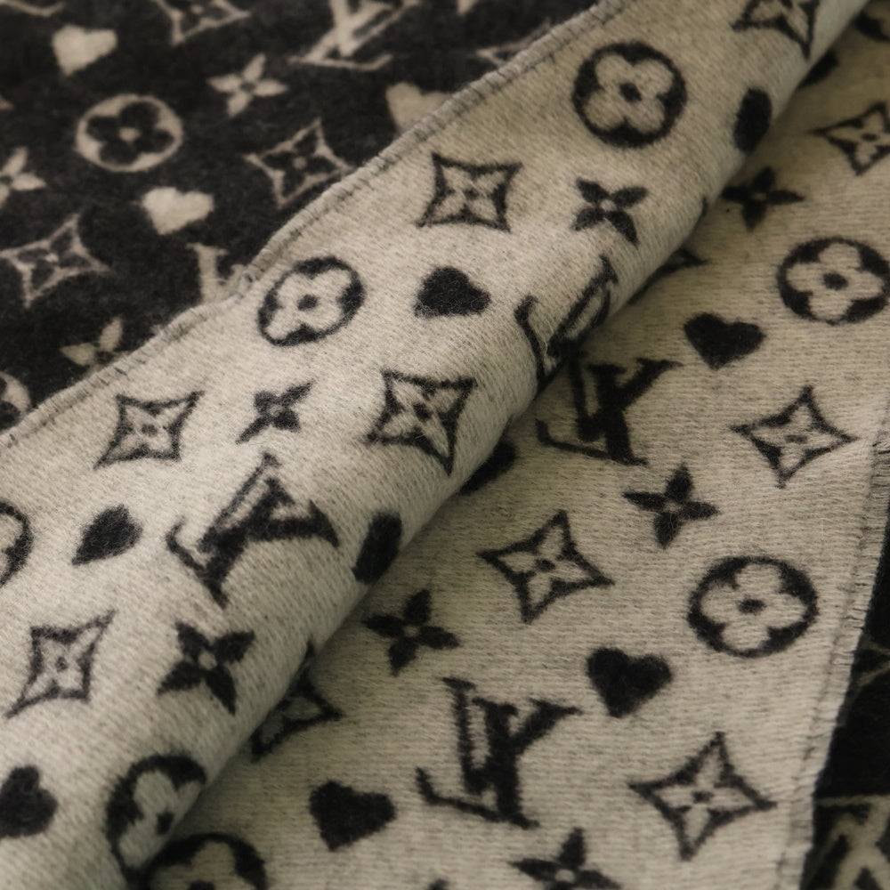 LOUIS VUITTON(ルイヴィトン) エシャルプゲームオン フリンジマフラー ブラック×ホワイト カシミア MP2907 レディース