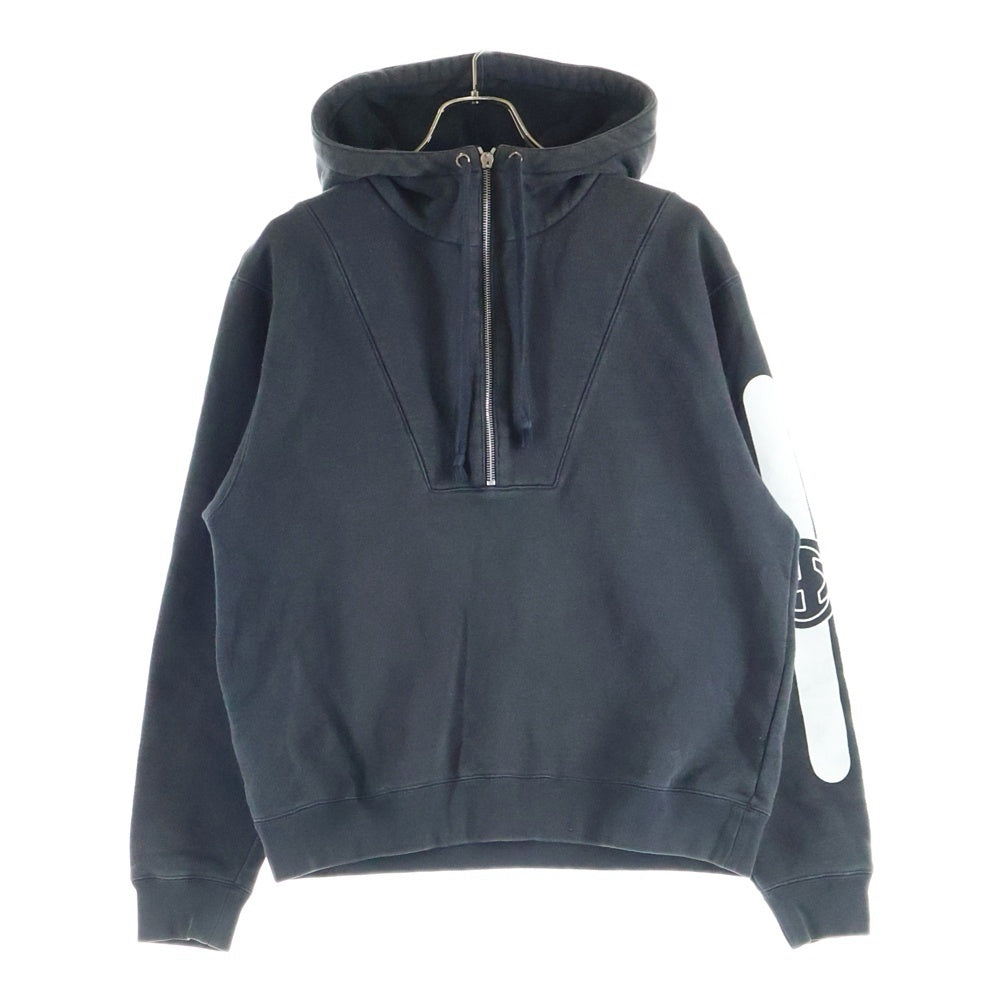 GUCCI(グッチ) 20AW GGロゴ アームライン ハーフジップ プルオーバー スウェットパーカー フーディ ブラック 627079 XJCOH