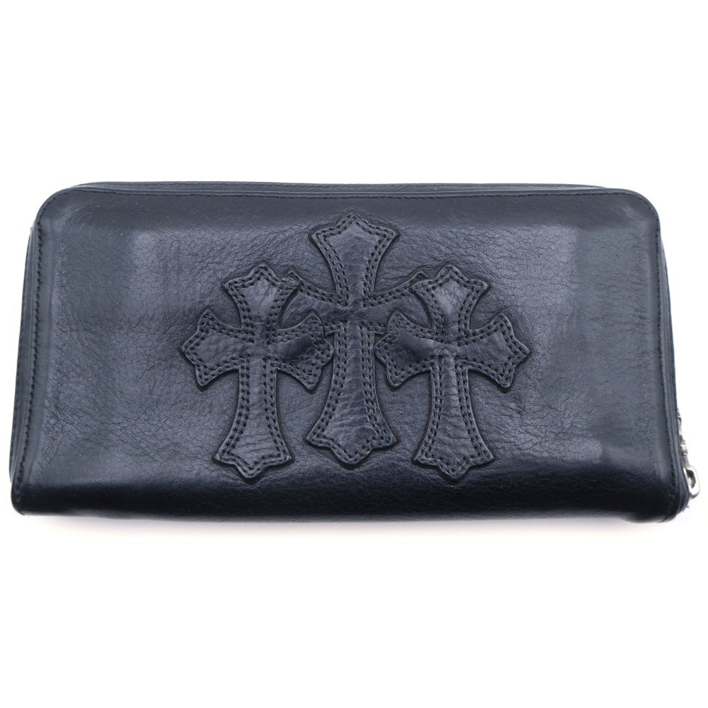 CHROME HEARTS(クロムハーツ) REC F ZIP 3セメタリー クロスパッチ ラウンドファスナーウォレット 長財布 ブラック BCA368