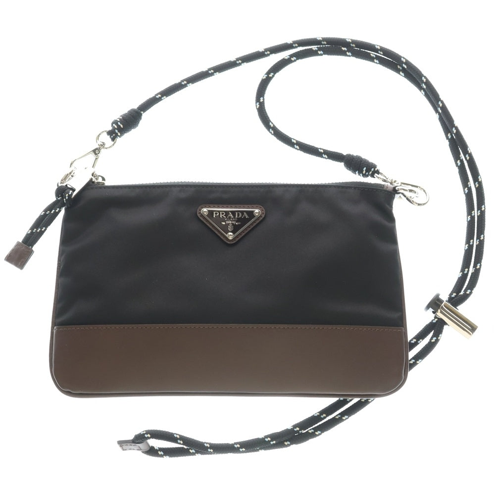 PRADA(プラダ) スピードロック Re-Nylon リナイロン トライアングルロゴプレート レザー切り替え ショルダーバッグ シルバー金具 ブラウン/ブラック 2ZT0732 レディース