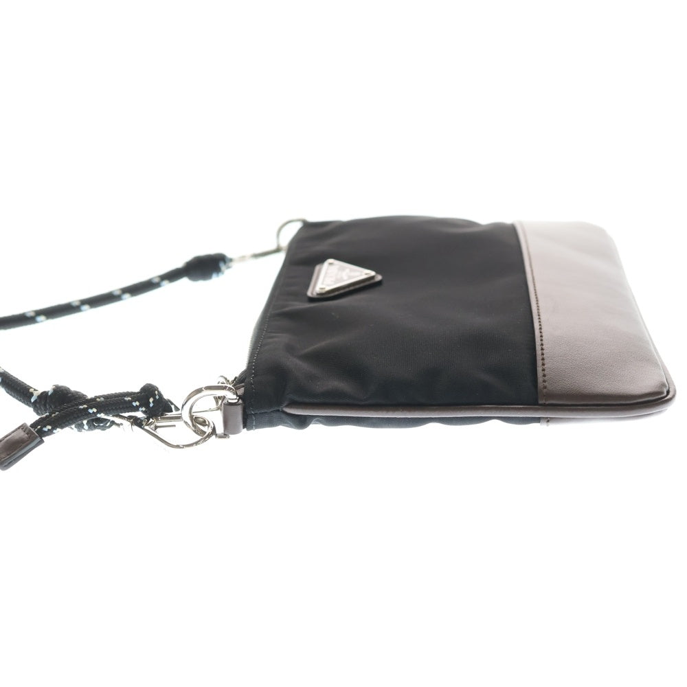 PRADA(プラダ) スピードロック Re-Nylon リナイロン トライアングルロゴプレート レザー切り替え ショルダーバッグ シルバー金具 ブラウン/ブラック 2ZT0732 レディース