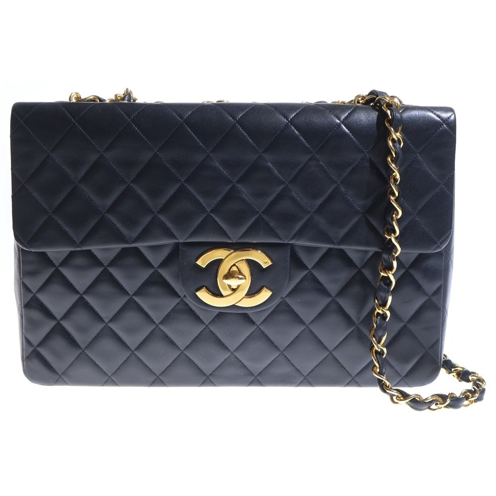 CHANEL(シャネル) デカマトラッセ34 Sフラップ ラムスキン チェーンショルダーバッグ ゴールド金具 ブラック レディース