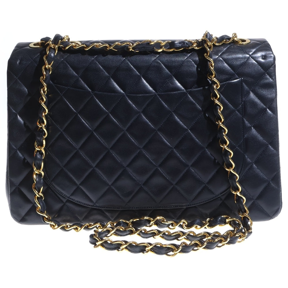 CHANEL(シャネル) デカマトラッセ34 Sフラップ ラムスキン チェーンショルダーバッグ ゴールド金具 ブラック レディース