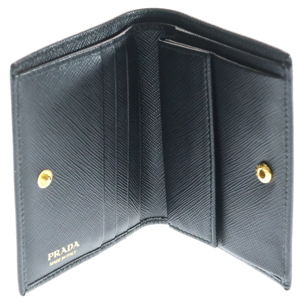 PRADA(プラダ) サフィアーノ 三つ折り財布 コンパクトウォレット コインケース ブラック レザー 1MV204 ゴールド金具 レディース