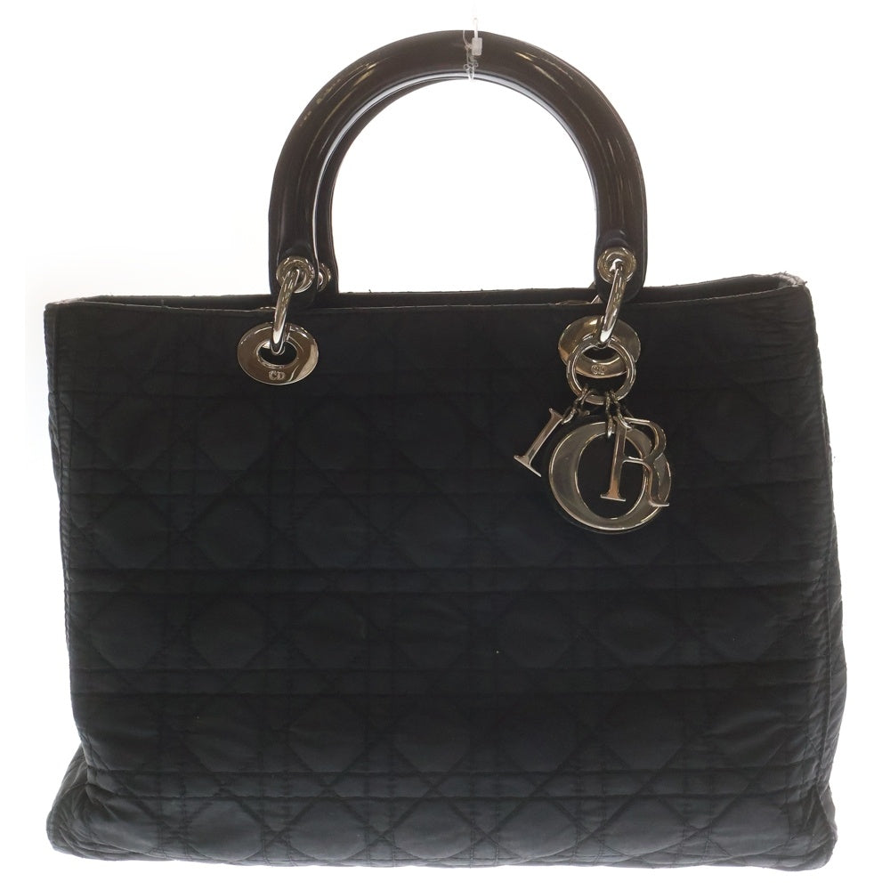 Christian Dior(クリスチャンディオール) レディディオール ミディアム ハンドバッグ トートバッグ ブラック コットン シルバー金具 レディース