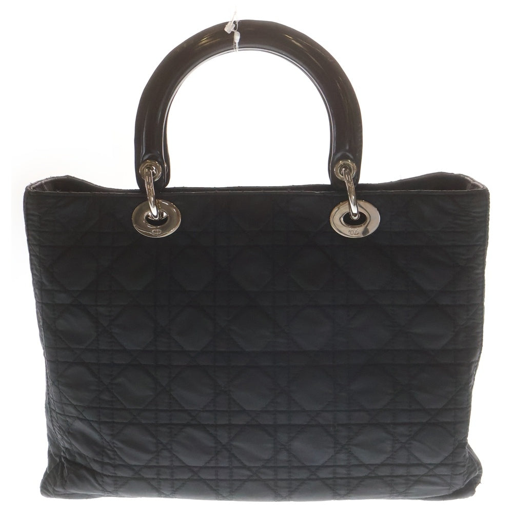 Christian Dior(クリスチャンディオール) レディディオール ミディアム ハンドバッグ トートバッグ ブラック コットン シルバー金具 レディース