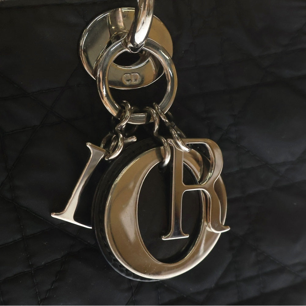 Christian Dior(クリスチャンディオール) レディディオール ミディアム ハンドバッグ トートバッグ ブラック コットン シルバー金具 レディース