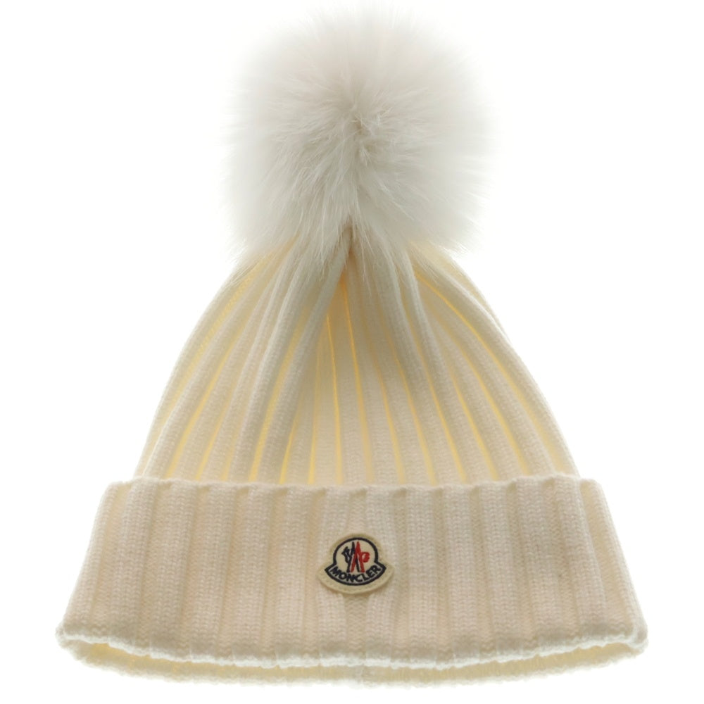 MONCLER(モンクレール) 25AW ニット ビーニー ウール フォックス 帽子 ホワイト K20933B00064 M1131 レディース