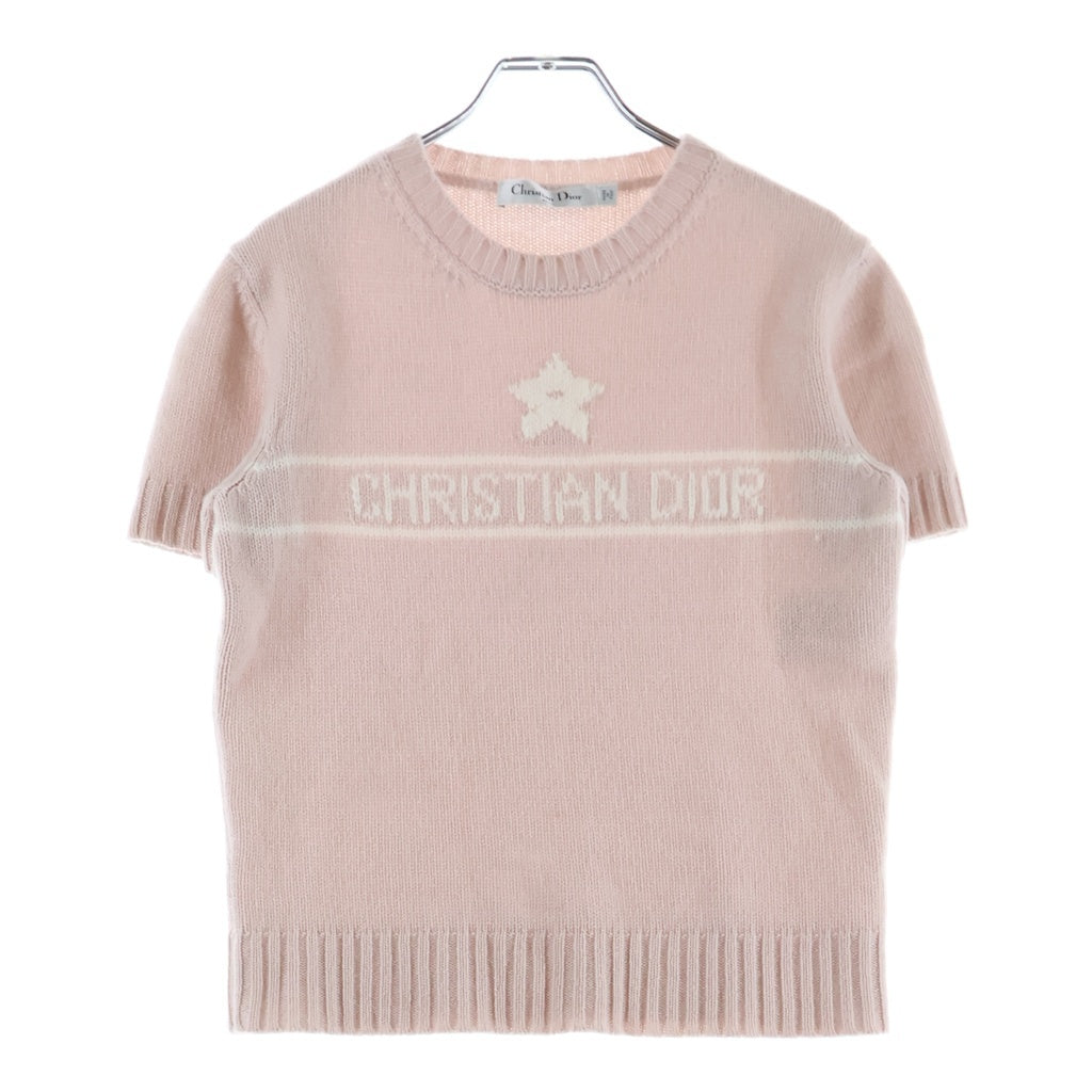 Christian Dior(クリスチャンディオール) ロゴジャガード カシミヤ クルーネック プルオーバー 半袖ニット セーター ピンク レディース 344S98AM003