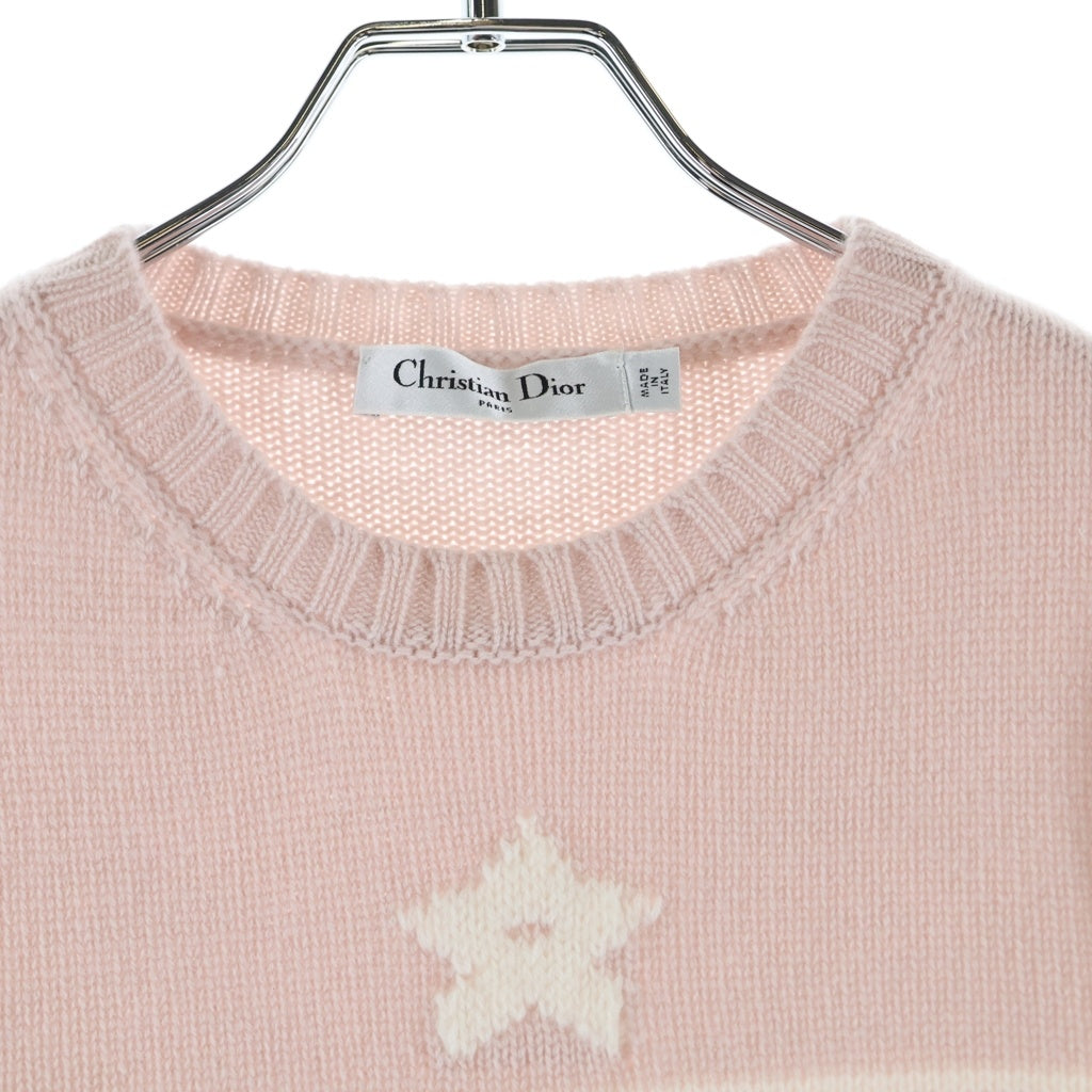 Christian Dior(クリスチャンディオール) ロゴジャガード カシミヤ クルーネック プルオーバー 半袖ニット セーター ピンク レディース 344S98AM003