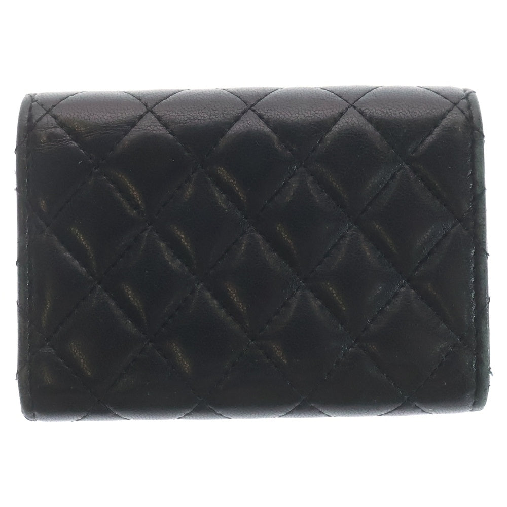CHANEL(シャネル) マトラッセ ボーイシャネル コンパクトウォレット 三つ折り財布 コインケース ブラック ラムスキン ゴールド金具 レディース