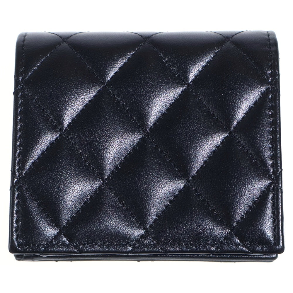 CHANEL(シャネル) 25SS ココマーク スモールフラップウォレット ラムスキン レザー コンパクト 二つ折り財布 ゴールド金具 ブラック AP4487 レディース