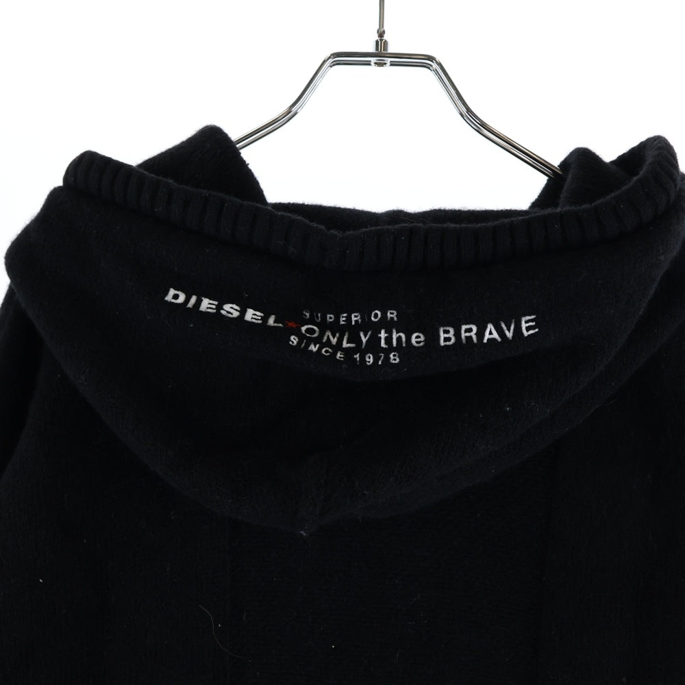 DIESEL(ディーゼル) ロゴ刺繍 プルオーバー ニット パーカー フーディー ブラック
