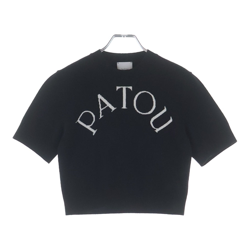 PATOU(パトゥー) 25SS ロゴジャガード クルーネック 半袖ニット セーター ブラック レディース 25S-KN222-8045