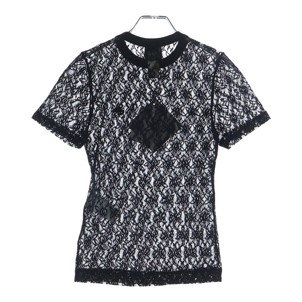 PATOU(パトゥー) 26SS ナイロン レース総柄 クルーネック 半袖Tシャツ カットソー ブラック レディース 26S-JE238-9965