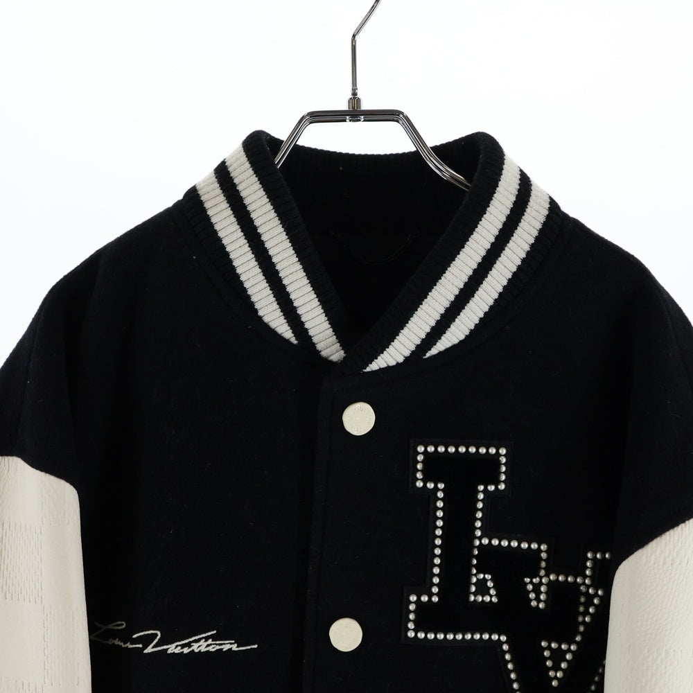 LOUIS VUITTON(ルイヴィトン) 24SS ファレル バーシティ アームレザー スタジャン ジャケット ウール ブラック#52 RM241 BQV HQL70E