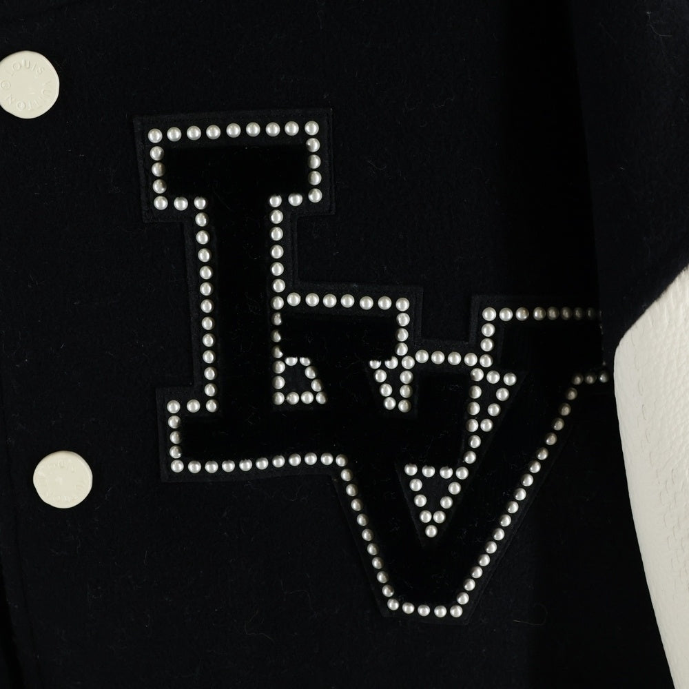 LOUIS VUITTON(ルイヴィトン) 24SS ファレル バーシティ アームレザー スタジャン ジャケット ウール ブラック#52 RM241 BQV HQL70E