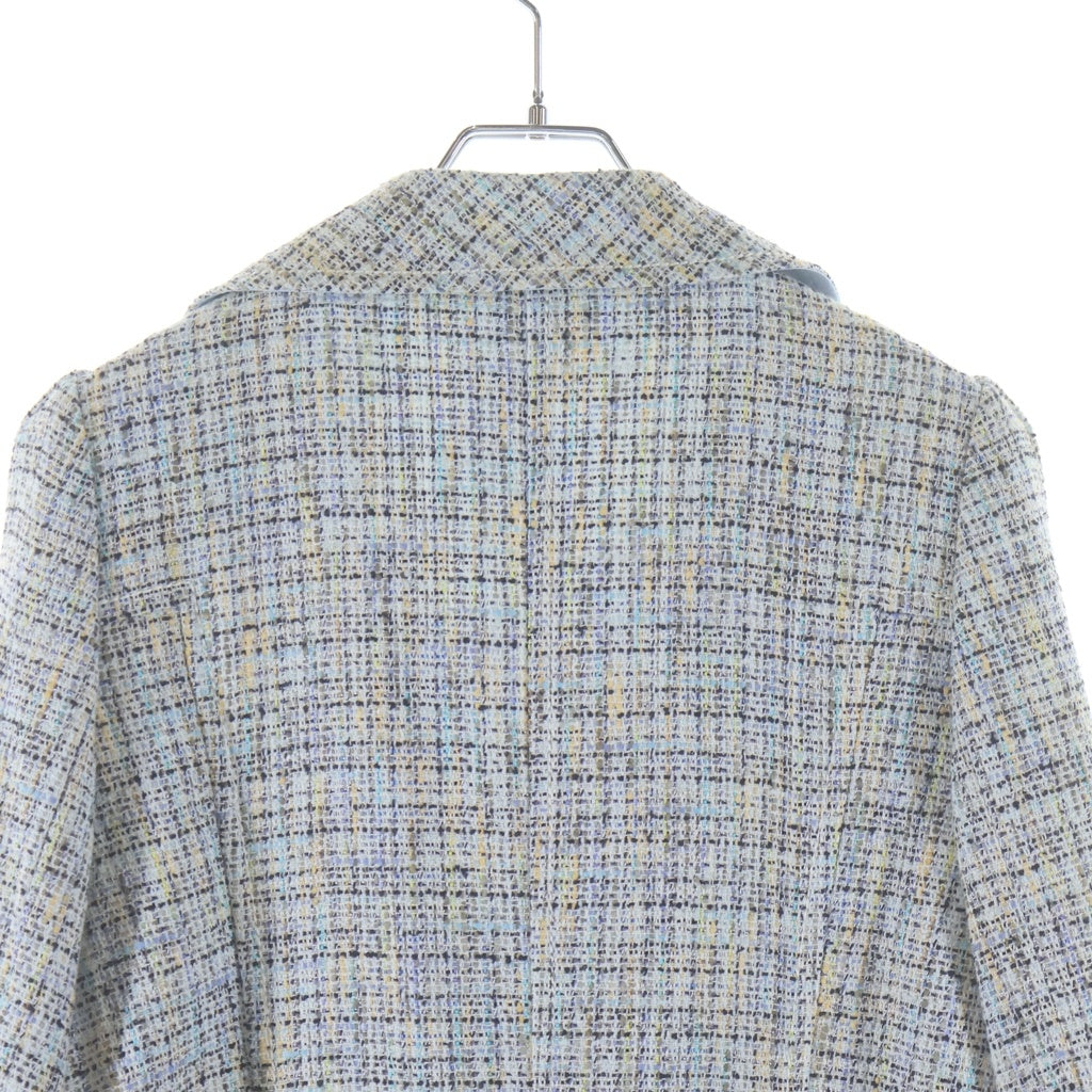 COURREGES(クレージュ) マルチカラーツイード 3B ロングジャケット コート ライトブルー レディース