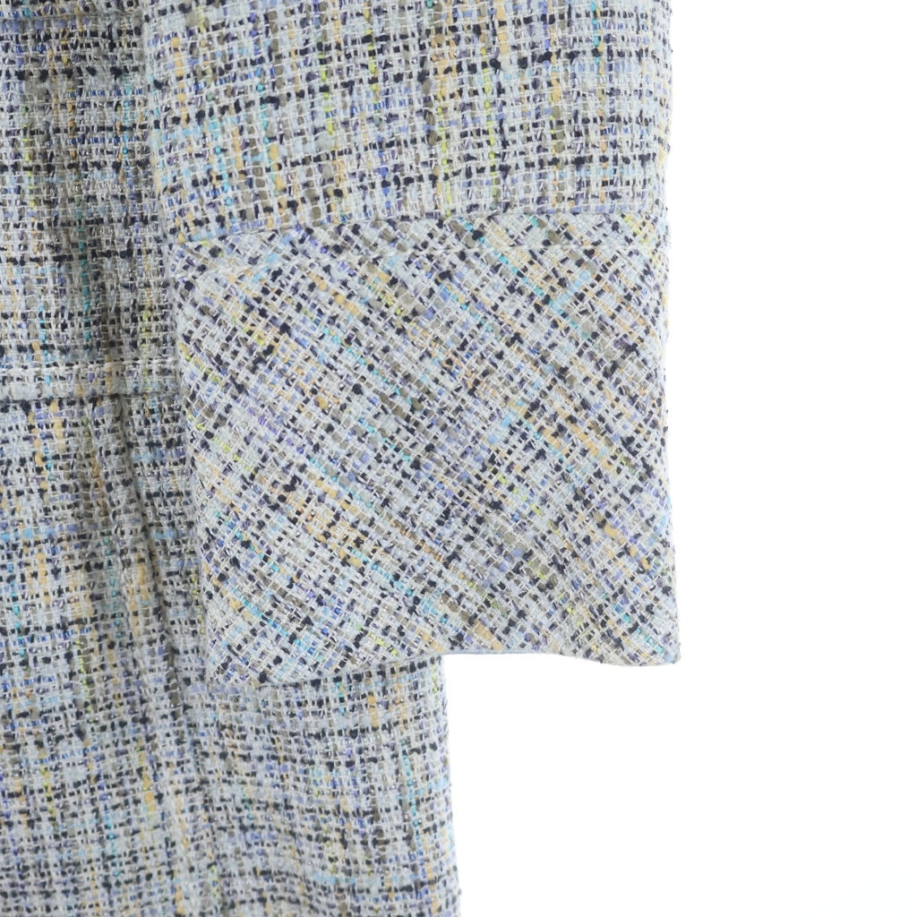 COURREGES(クレージュ) マルチカラーツイード 3B ロングジャケット コート ライトブルー レディース