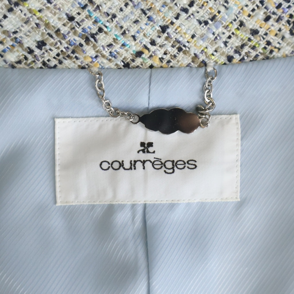 COURREGES(クレージュ) マルチカラーツイード 3B ロングジャケット コート ライトブルー レディース