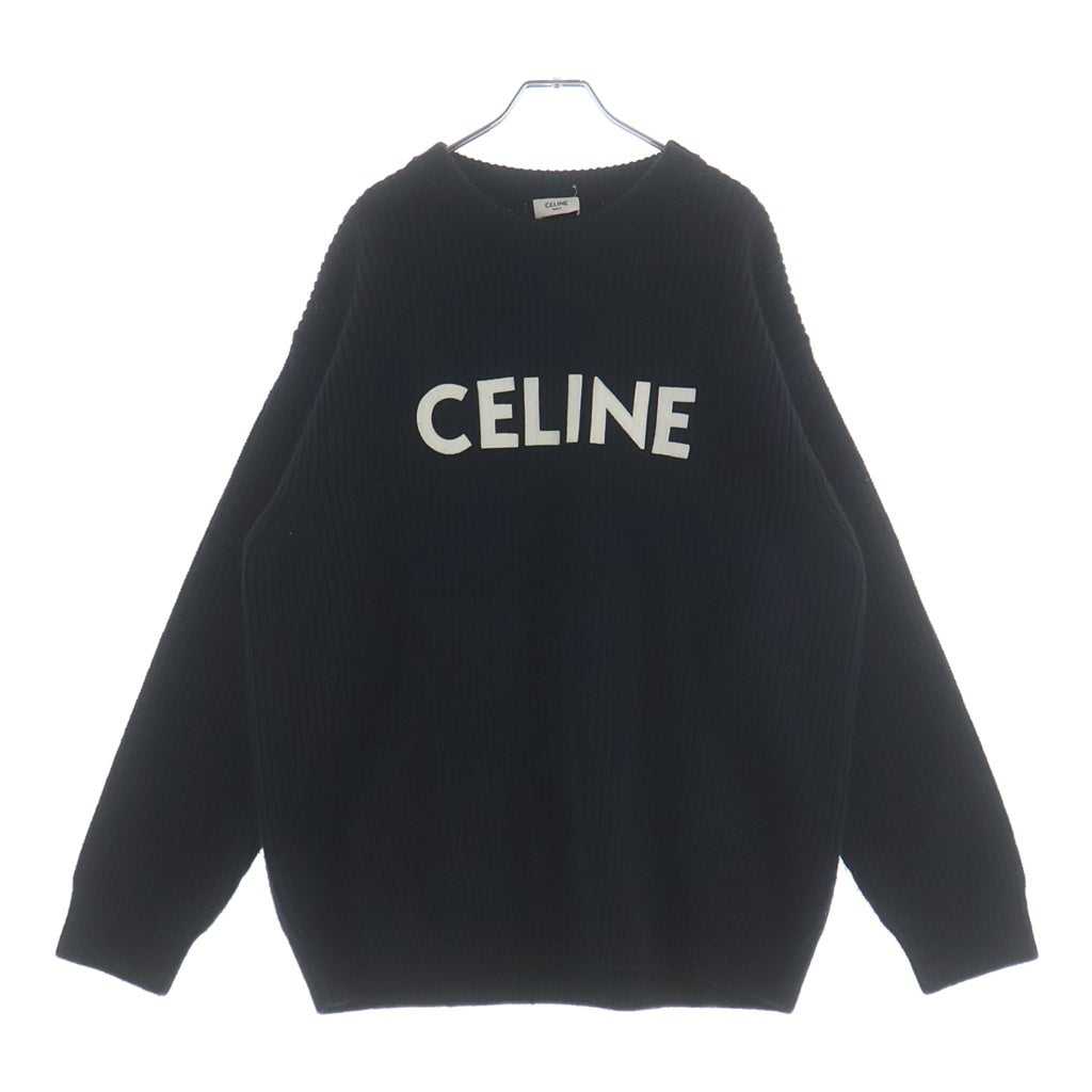 CELINE(セリーヌ) ロゴ オーバーサイズ リブ編みニット ブラック ウール 2A19R423P レディース