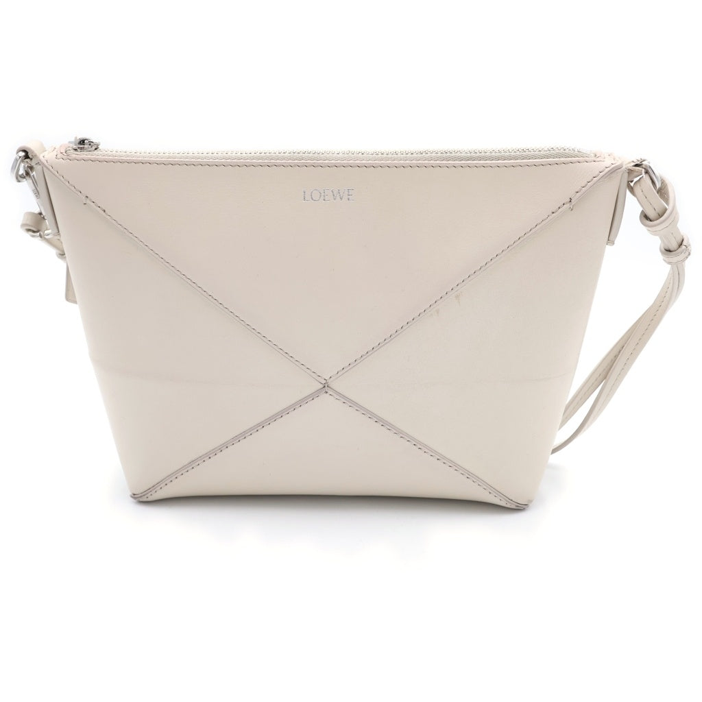 LOEWE(ロエベ) パズル フォルド ポーチ ショルダーバッグ ミニバッグ ポーチ ケース ホワイト レザー シルバー金具 レディース