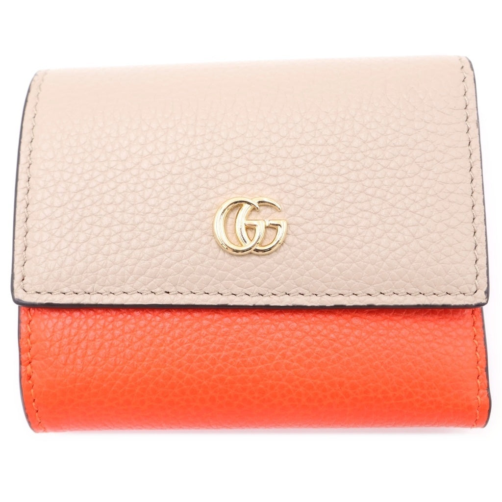 GUCCI(グッチ) ダブルG バイカラー ミニ ウォレット コンパクトウォレット ベージュ×オレンジ レザー 837957 ゴールド金具 レディース