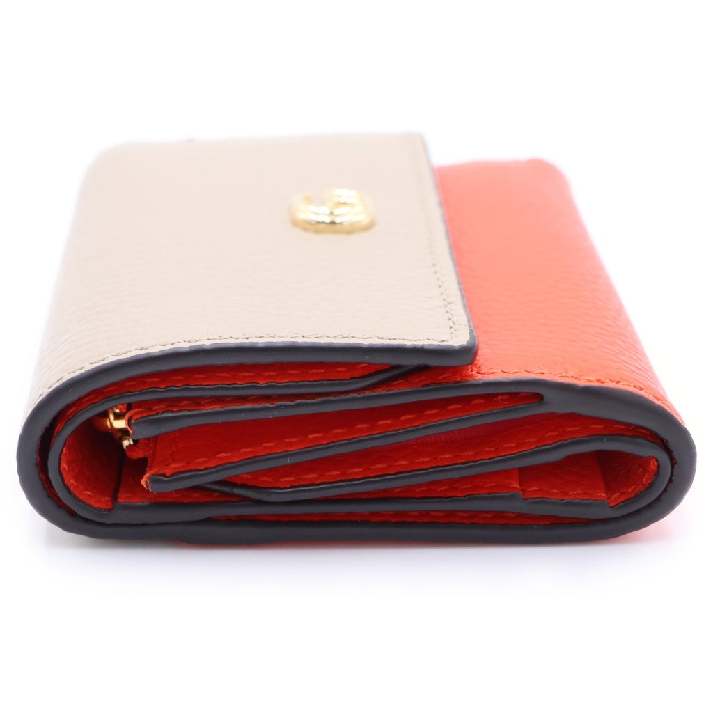 GUCCI(グッチ) ダブルG バイカラー ミニ ウォレット コンパクトウォレット ベージュ×オレンジ レザー 837957 ゴールド金具 レディース