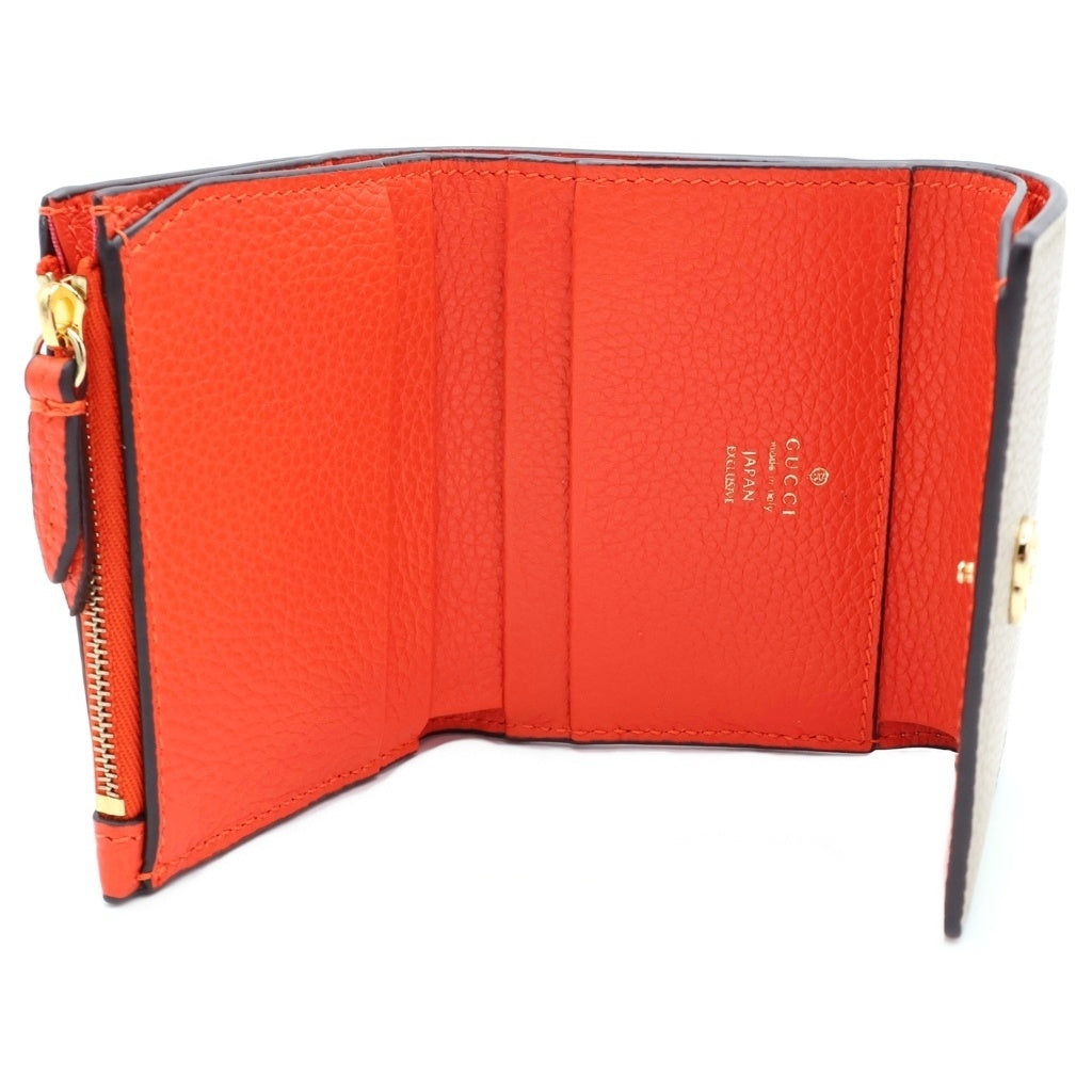 GUCCI(グッチ) ダブルG バイカラー ミニ ウォレット コンパクトウォレット ベージュ×オレンジ レザー 837957 ゴールド金具 レディース