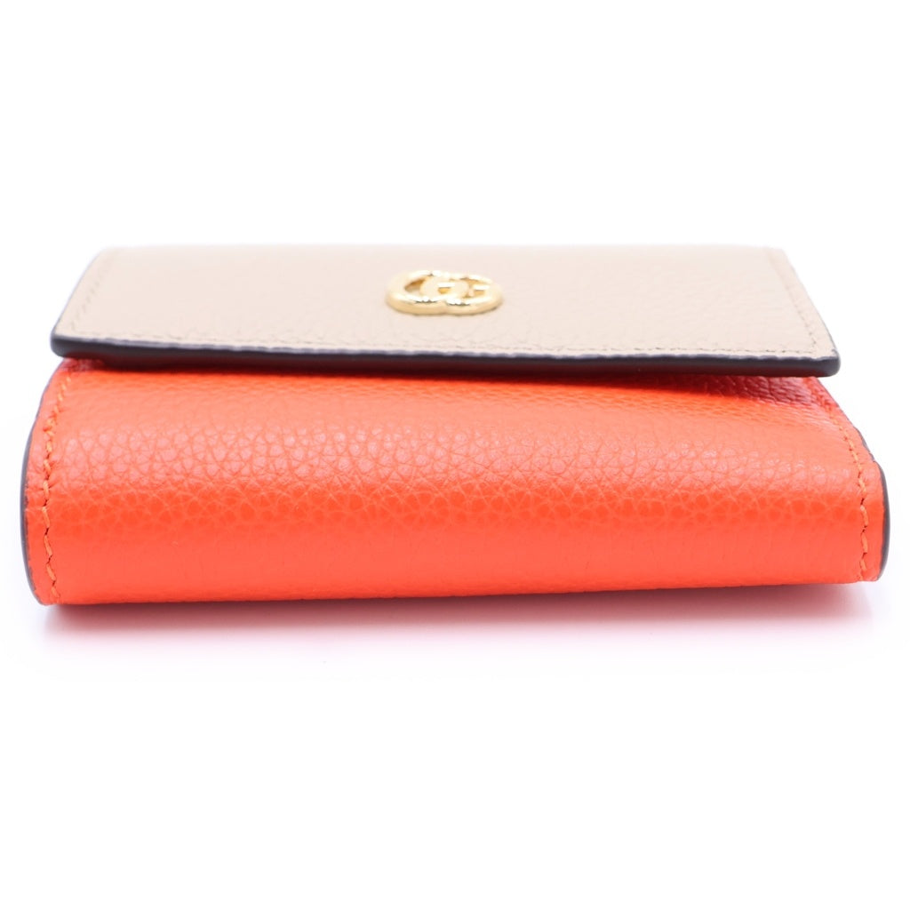 GUCCI(グッチ) ダブルG バイカラー ミニ ウォレット コンパクトウォレット ベージュ×オレンジ レザー 837957 ゴールド金具 レディース