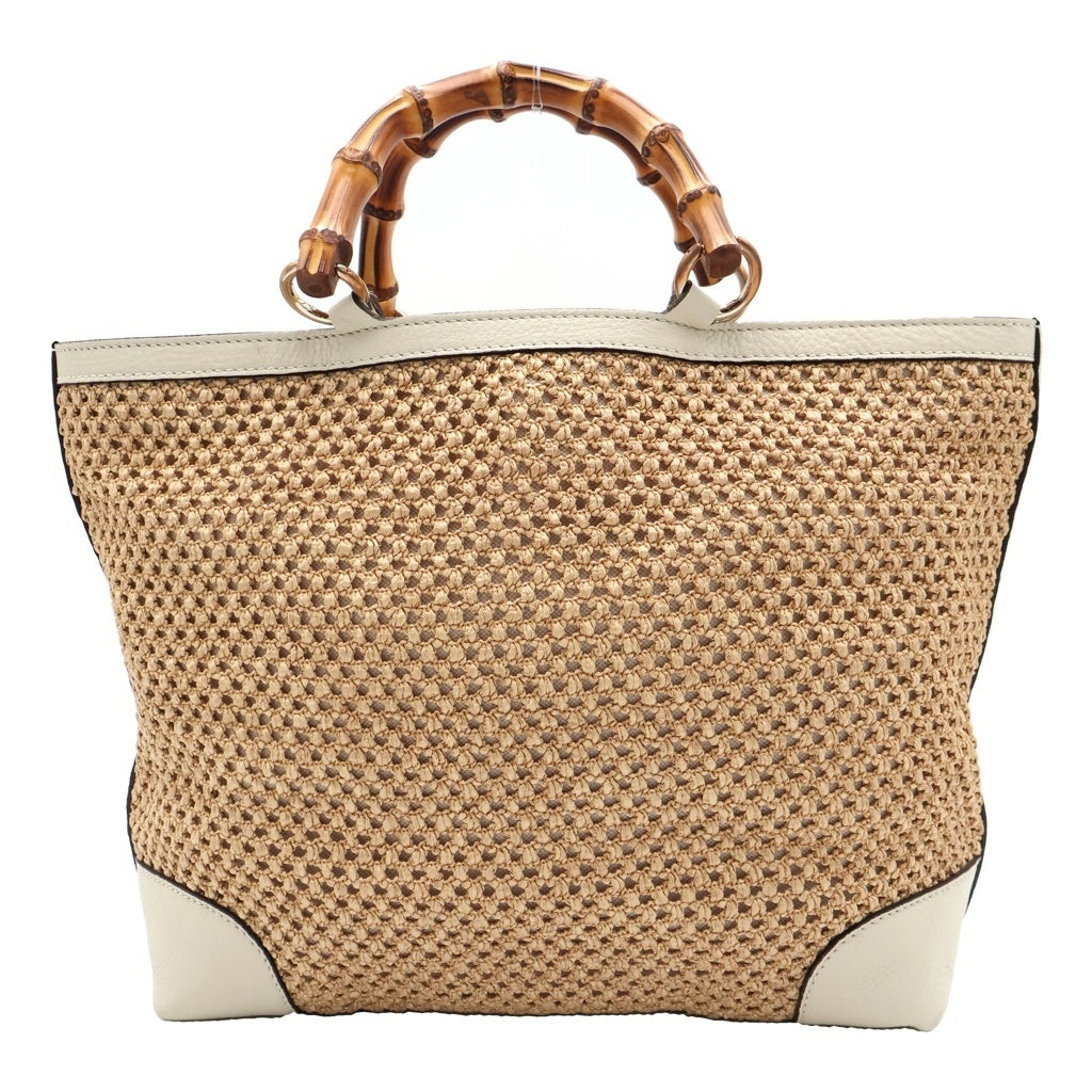 GUCCI(グッチ) バンブー ハンドバッグ カゴバッグ ベージュ×ホワイト